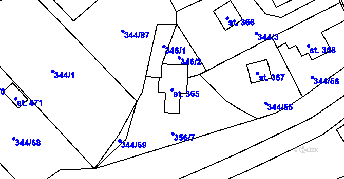 Parcela st. 365 v KÚ Štiřín, Katastrální mapa