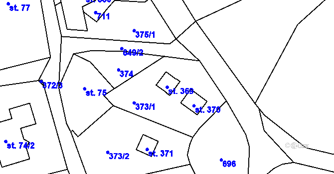 Parcela st. 369 v KÚ Štiřín, Katastrální mapa
