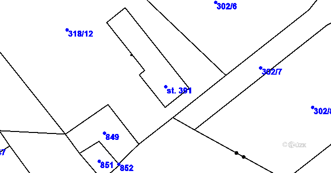 Parcela st. 391 v KÚ Štiřín, Katastrální mapa