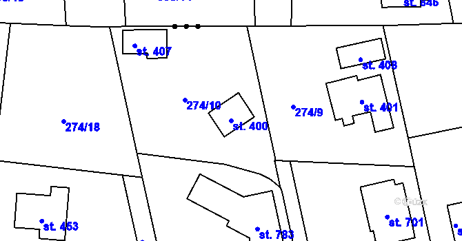 Parcela st. 400 v KÚ Štiřín, Katastrální mapa
