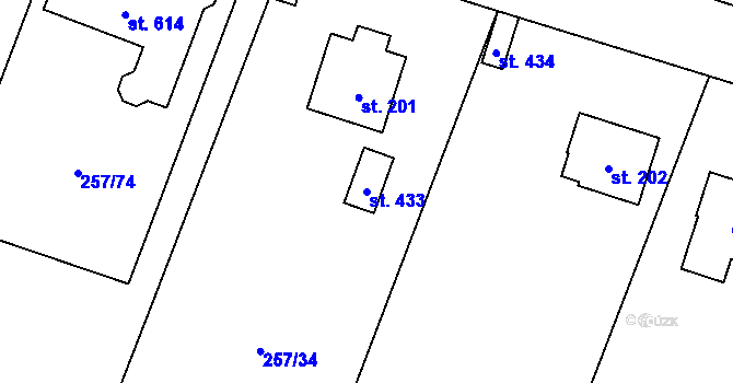 Parcela st. 433 v KÚ Štiřín, Katastrální mapa