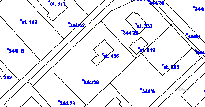 Parcela st. 436 v KÚ Štiřín, Katastrální mapa