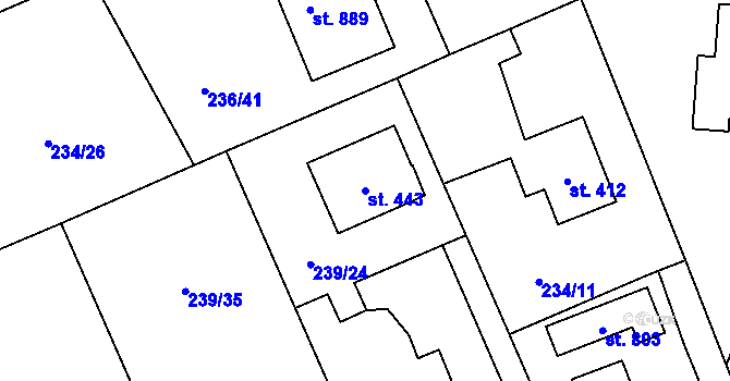 Parcela st. 443 v KÚ Štiřín, Katastrální mapa