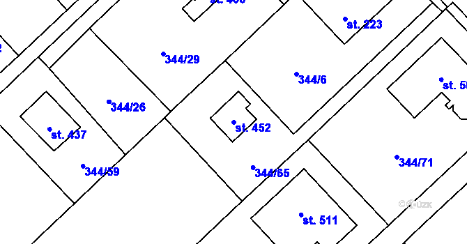 Parcela st. 452 v KÚ Štiřín, Katastrální mapa