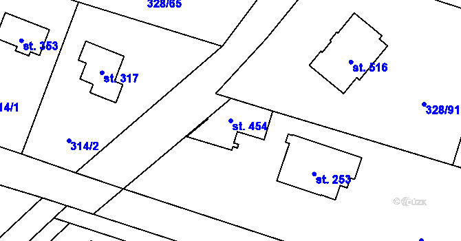 Parcela st. 454 v KÚ Štiřín, Katastrální mapa