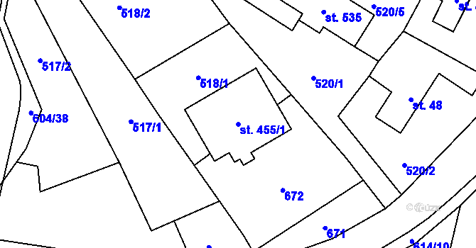 Parcela st. 455/1 v KÚ Štiřín, Katastrální mapa