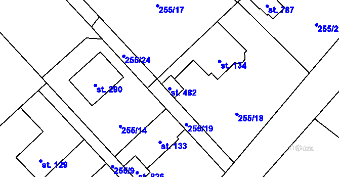 Parcela st. 482 v KÚ Štiřín, Katastrální mapa