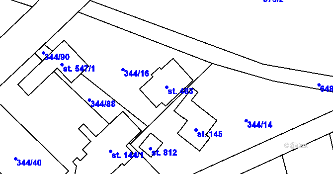 Parcela st. 483 v KÚ Štiřín, Katastrální mapa
