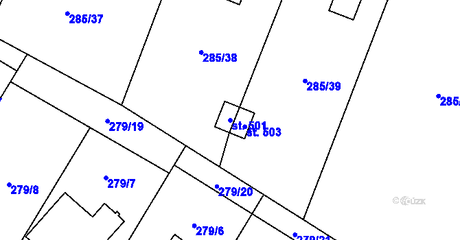 Parcela st. 501 v KÚ Štiřín, Katastrální mapa