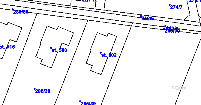 Parcela st. 502 v KÚ Štiřín, Katastrální mapa