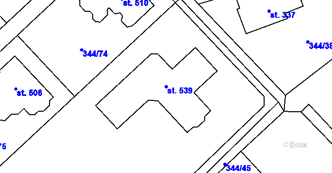 Parcela st. 539 v KÚ Štiřín, Katastrální mapa