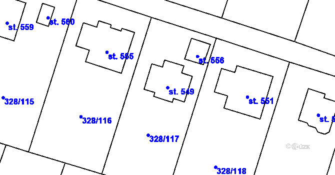 Parcela st. 549 v KÚ Štiřín, Katastrální mapa