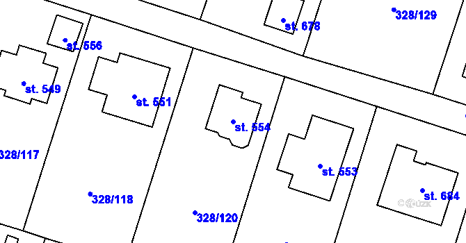 Parcela st. 554 v KÚ Štiřín, Katastrální mapa