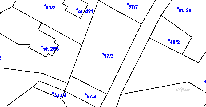 Parcela st. 57/3 v KÚ Štiřín, Katastrální mapa