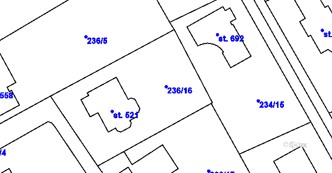 Parcela st. 236/16 v KÚ Štiřín, Katastrální mapa