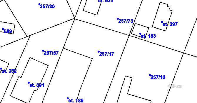 Parcela st. 257/17 v KÚ Štiřín, Katastrální mapa