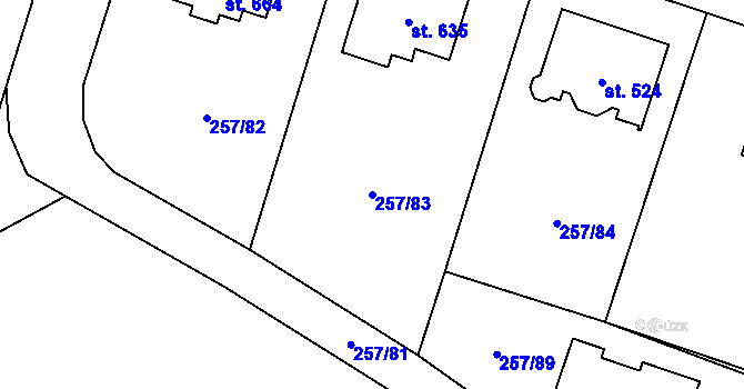 Parcela st. 257/83 v KÚ Štiřín, Katastrální mapa