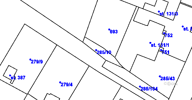 Parcela st. 285/10 v KÚ Štiřín, Katastrální mapa