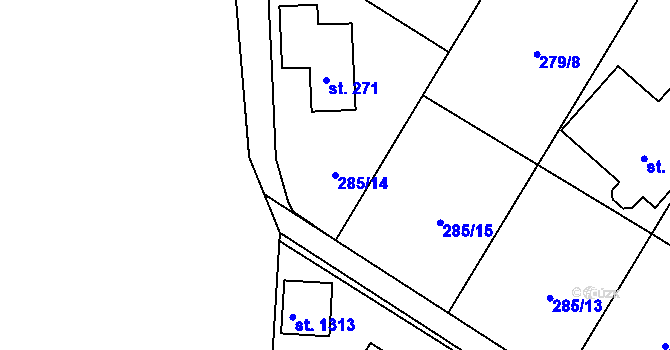 Parcela st. 285/14 v KÚ Štiřín, Katastrální mapa