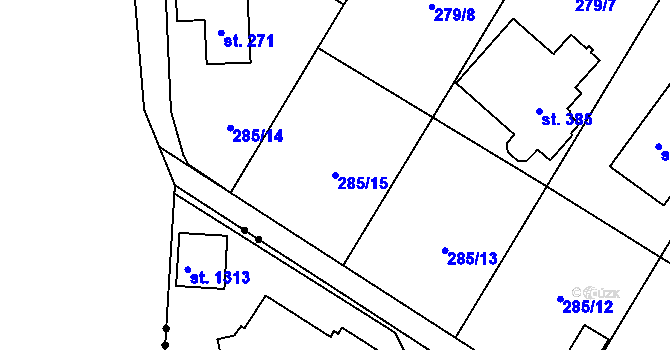 Parcela st. 285/15 v KÚ Štiřín, Katastrální mapa