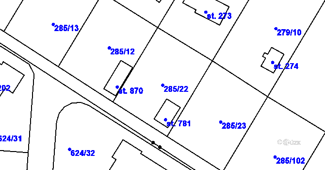 Parcela st. 285/22 v KÚ Štiřín, Katastrální mapa