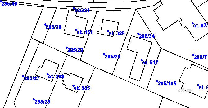 Parcela st. 285/29 v KÚ Štiřín, Katastrální mapa