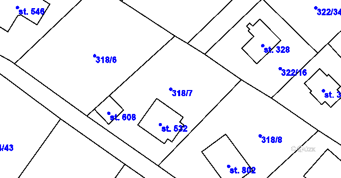 Parcela st. 318/7 v KÚ Štiřín, Katastrální mapa