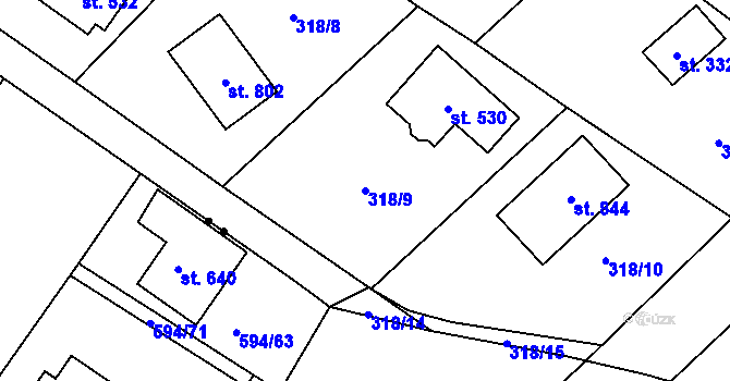 Parcela st. 318/9 v KÚ Štiřín, Katastrální mapa