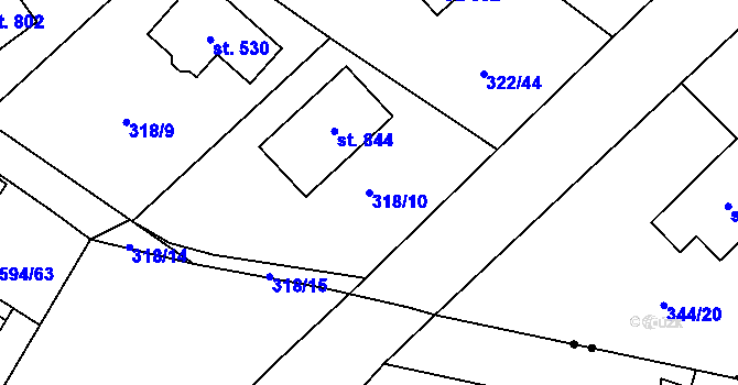Parcela st. 318/10 v KÚ Štiřín, Katastrální mapa