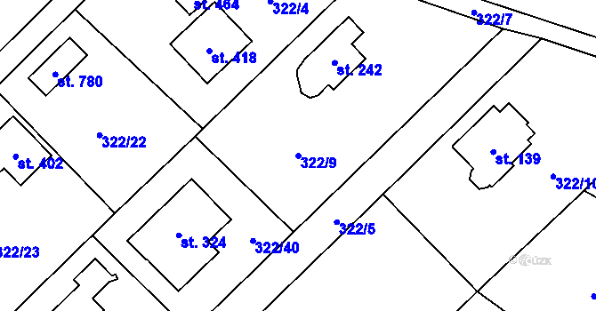Parcela st. 322/9 v KÚ Štiřín, Katastrální mapa