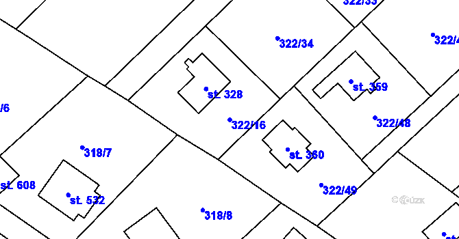 Parcela st. 322/16 v KÚ Štiřín, Katastrální mapa