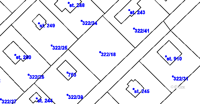 Parcela st. 322/18 v KÚ Štiřín, Katastrální mapa