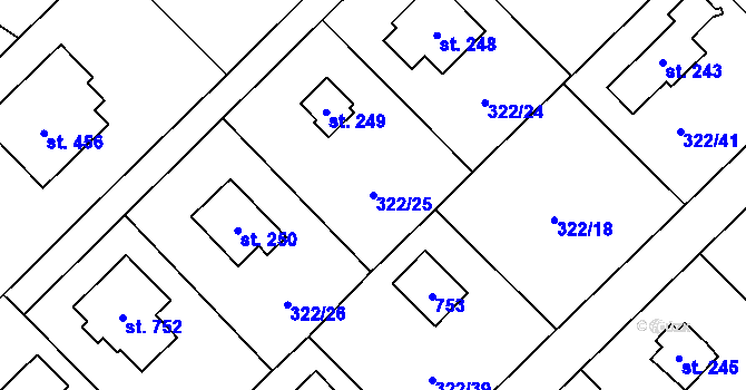 Parcela st. 322/25 v KÚ Štiřín, Katastrální mapa