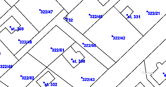 Parcela st. 322/50 v KÚ Štiřín, Katastrální mapa
