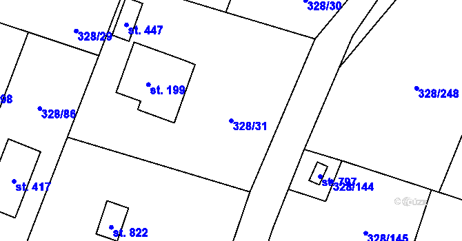 Parcela st. 328/31 v KÚ Štiřín, Katastrální mapa