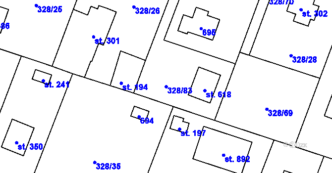 Parcela st. 328/83 v KÚ Štiřín, Katastrální mapa