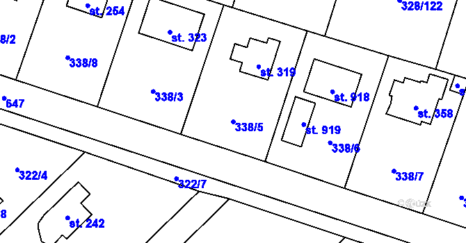 Parcela st. 338/5 v KÚ Štiřín, Katastrální mapa