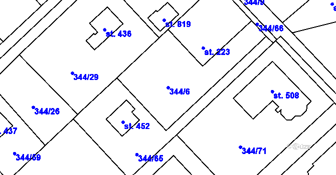 Parcela st. 344/6 v KÚ Štiřín, Katastrální mapa