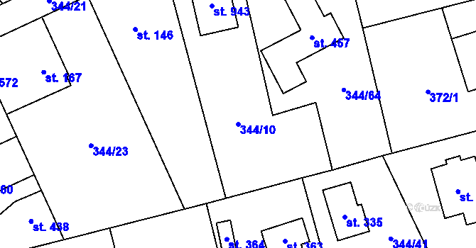 Parcela st. 344/10 v KÚ Štiřín, Katastrální mapa