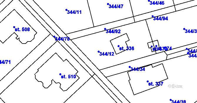 Parcela st. 344/12 v KÚ Štiřín, Katastrální mapa
