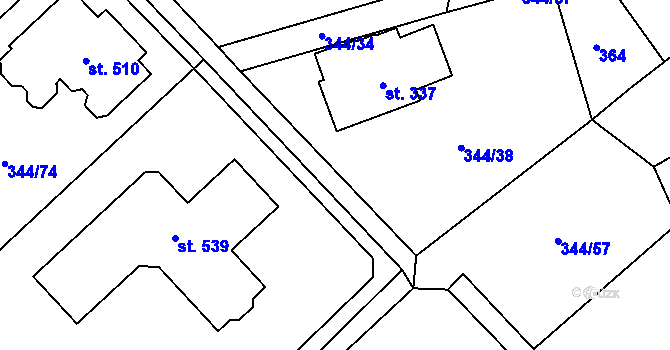 Parcela st. 344/13 v KÚ Štiřín, Katastrální mapa