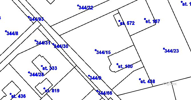 Parcela st. 344/15 v KÚ Štiřín, Katastrální mapa