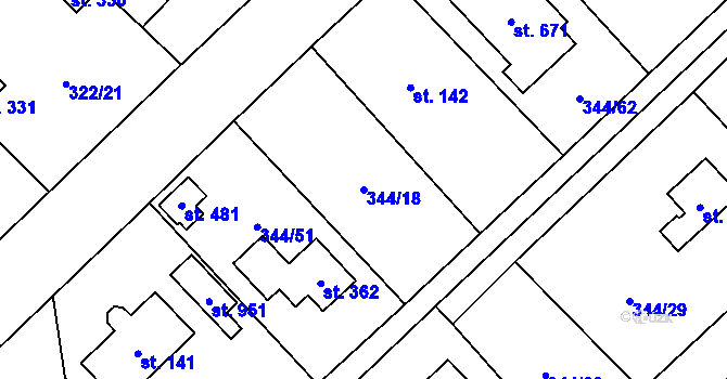 Parcela st. 344/18 v KÚ Štiřín, Katastrální mapa