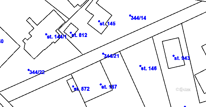 Parcela st. 344/21 v KÚ Štiřín, Katastrální mapa