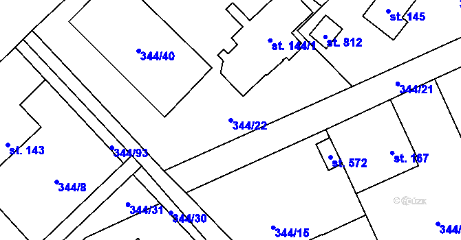 Parcela st. 344/22 v KÚ Štiřín, Katastrální mapa