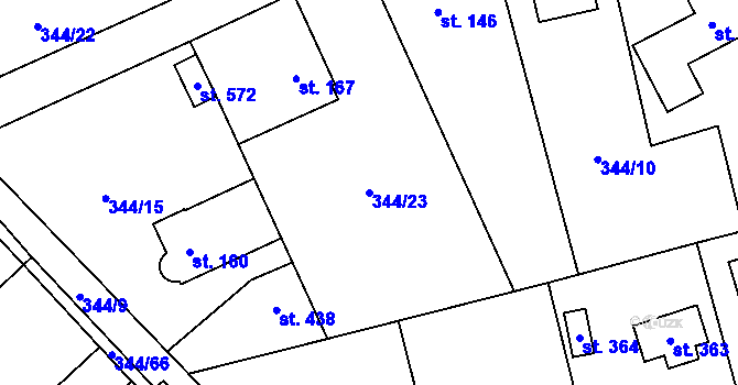 Parcela st. 344/23 v KÚ Štiřín, Katastrální mapa