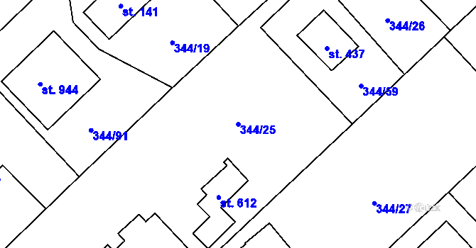 Parcela st. 344/25 v KÚ Štiřín, Katastrální mapa