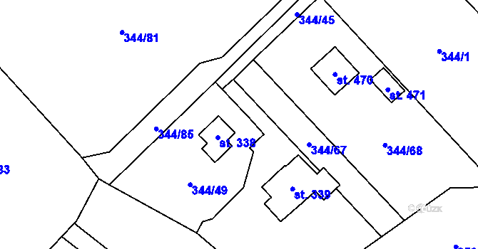 Parcela st. 344/50 v KÚ Štiřín, Katastrální mapa