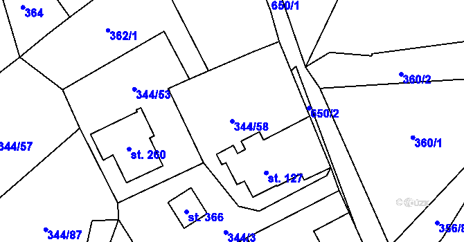 Parcela st. 344/58 v KÚ Štiřín, Katastrální mapa