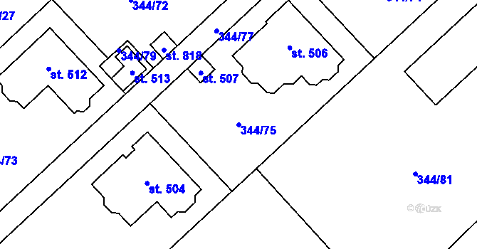 Parcela st. 344/75 v KÚ Štiřín, Katastrální mapa